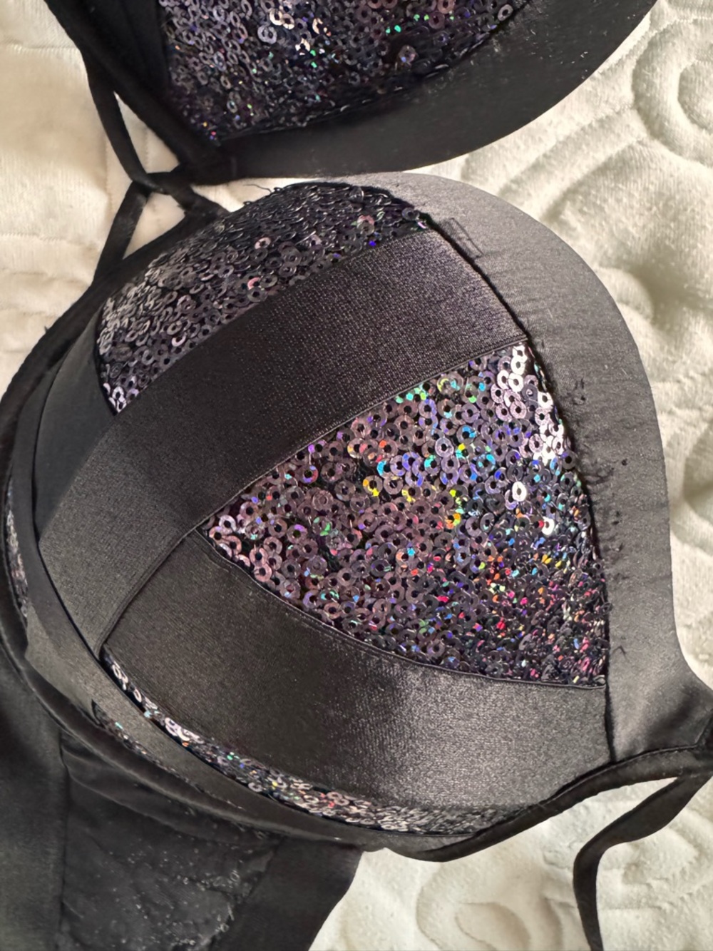 Victoria's Secret Black Sequin Halter Bra with Crisscross Detail - Picture 2 of 3